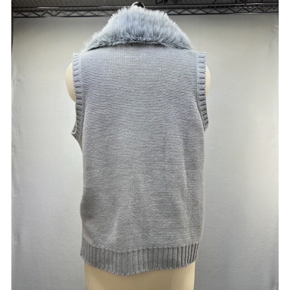 Yarn Art Womens Faux Fur Gray Fall/Winter Vest Sweater Cardigan Cable Knit L - Picture 2 of 9